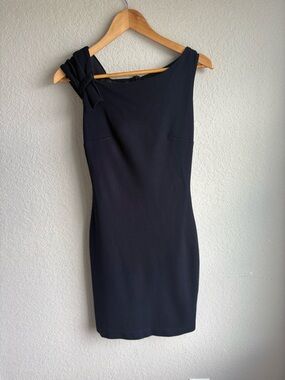 MNG Suit Navy Sheath Dress One Shoulder Bow Detail Career Work Dress Size XS